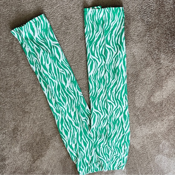 Fashion Nova Kelly Green and White Zebra Print Straight Leg Pants - Picture 6 of 7